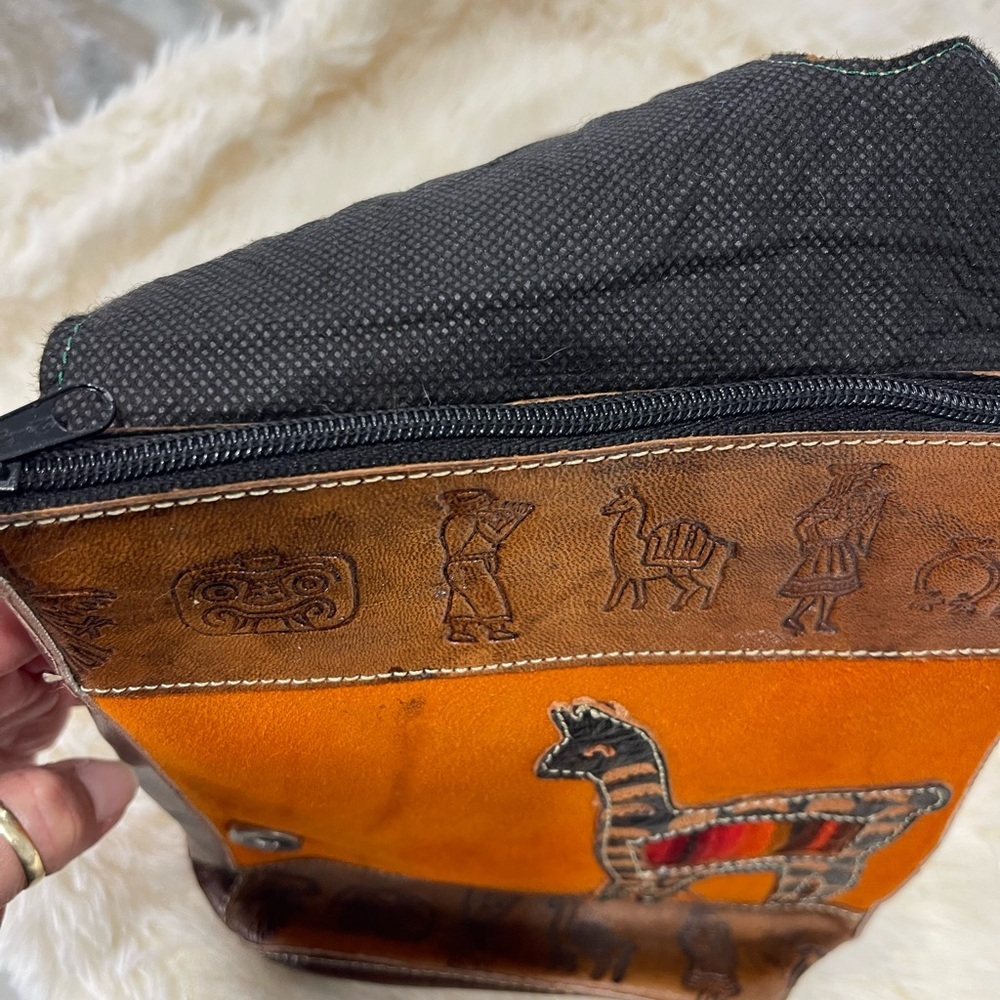 Brown and Orange Crossbody Bag with Unique Design - Picture 5 of 8